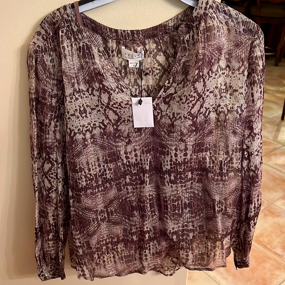 NEVER Worn Velvet dressy blouse with adjustable taupe tank top.